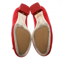 Pre Owned Tory Burch Red Suede Gigi Block Heel Pumps Size 39