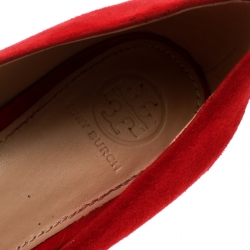 Pre Owned Tory Burch Red Suede Gigi Block Heel Pumps Size 39