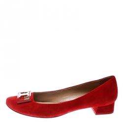 Pre Owned Tory Burch Red Suede Gigi Block Heel Pumps Size 39