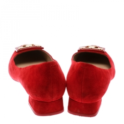 Pre Owned Tory Burch Red Suede Gigi Block Heel Pumps Size 39