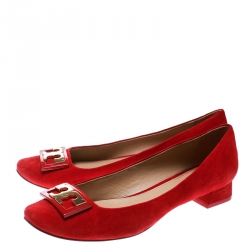 Pre Owned Tory Burch Red Suede Gigi Block Heel Pumps Size 39