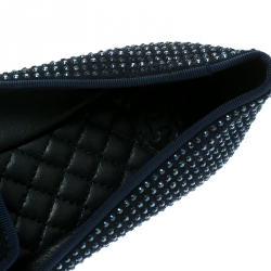 Pre Owned Tory Burch Blue Crystal Embellished Suede Chandra Smoking Loafer Flats Size 36