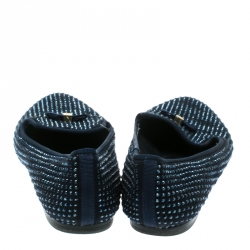 Pre Owned Tory Burch Blue Crystal Embellished Suede Chandra Smoking Loafer Flats Size 36