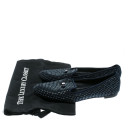 Pre Owned Tory Burch Blue Crystal Embellished Suede Chandra Smoking Loafer Flats Size 36