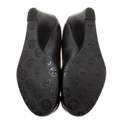 Pre Owned Tory Burch Black Leather Sally Wedge Pumps Size 38.5