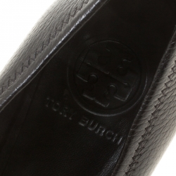 Pre Owned Tory Burch Black Leather Sally Wedge Pumps Size 38.5
