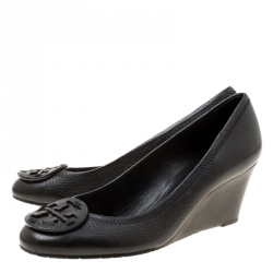 Pre Owned Tory Burch Black Leather Sally Wedge Pumps Size 38.5