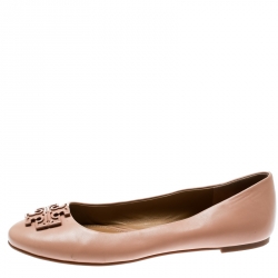 Pre Owned Tory Burch Beige Leather Ballet Flats Size 38