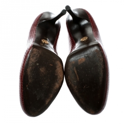 Pre Owned حذاء كعب عالي توري برش جينا جلد نقش ثعبان عنابي مقاس 37.5