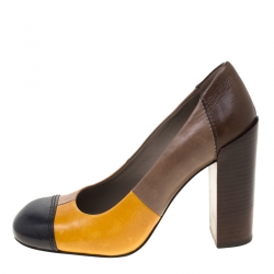 Pre Owned حذاء كعب عالي توري برش كعب عريض رمادي داكن جلد متعدد الألوان مقاس 36