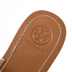 Pre Owned Tory Burch White Leather Anchor Flat Slides Size 38.5