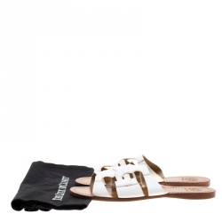 Pre Owned Tory Burch White Leather Anchor Flat Slides Size 38.5