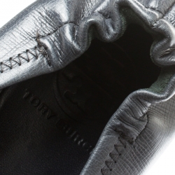 Pre Owned Tory Burch Grey Leather Minnie Scrunch Ballet Flats Size 38.5