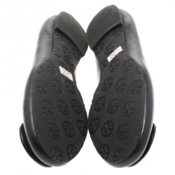 Pre Owned Tory Burch Grey Leather Minnie Scrunch Ballet Flats Size 38.5