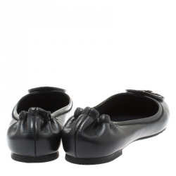 Pre Owned Tory Burch Grey Leather Minnie Scrunch Ballet Flats Size 38.5