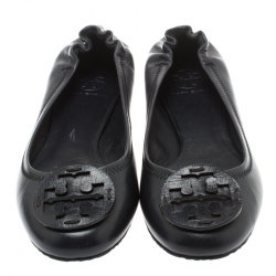 Pre Owned Tory Burch Grey Leather Minnie Scrunch Ballet Flats Size 38.5