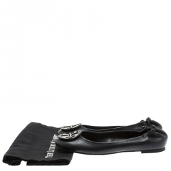 Pre Owned Tory Burch Grey Leather Minnie Scrunch Ballet Flats Size 38.5