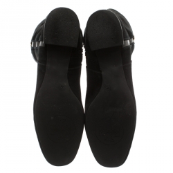 Pre Owned بوت توري برش سويدي أسود وجلد لامع للركبة مقاس 38