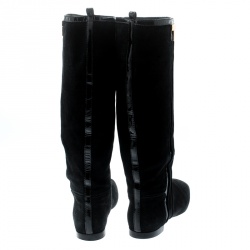 Pre Owned بوت توري برش سويدي أسود وجلد لامع للركبة مقاس 38