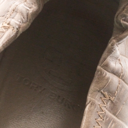 Tory Burch Beige Croc Embossed Leather Reva Scrunch Ballet Flats Size 39.5