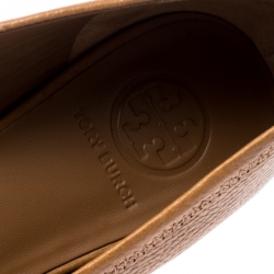 Pre Owned Tory Burch Brown Leather Reva Ballet Flats Size 39.5