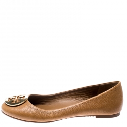 Pre Owned Tory Burch Brown Leather Reva Ballet Flats Size 39.5