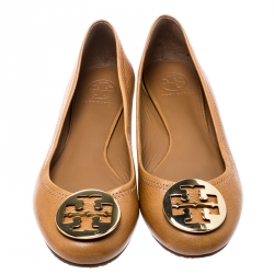 Pre Owned Tory Burch Brown Leather Reva Ballet Flats Size 39.5