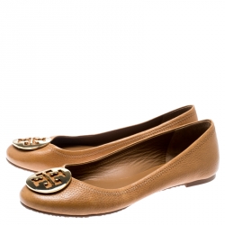 Pre Owned Tory Burch Brown Leather Reva Ballet Flats Size 39.5