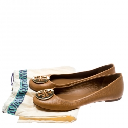 Pre Owned Tory Burch Brown Leather Reva Ballet Flats Size 39.5