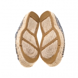 Pre Owned Tory Burch Blue Laser Cut Leather Logo Thatched Espadrille Flats Size 37