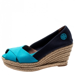 Pre Owned صندل توري برش إسبادريل كعب روكي فيليبا كانفاس لونين مقاس 37.5