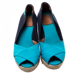 Pre Owned صندل توري برش إسبادريل كعب روكي فيليبا كانفاس لونين مقاس 37.5