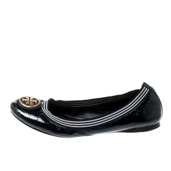 Pre Owned Tory Burch Blue Patent Leather Caroline Ballet Flats Size 37.5