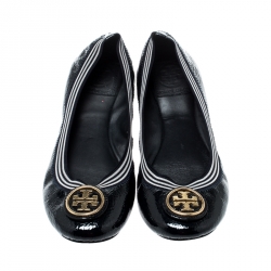 Pre Owned Tory Burch Blue Patent Leather Caroline Ballet Flats Size 37.5