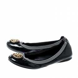 Pre Owned Tory Burch Blue Patent Leather Caroline Ballet Flats Size 37.5