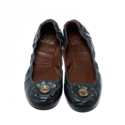 Pre Owned Tory Burch Blue Leather Ballet Flats Size 39.5