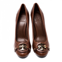 Pre Owned Tory Burch Brown Leather Pumps Size 40