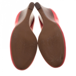 Pre Owned Tory Burch Coral Leather Lowell Wedge Pumps Size 38