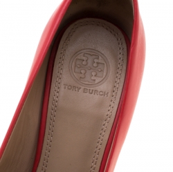 Pre Owned Tory Burch Coral Leather Lowell Wedge Pumps Size 38