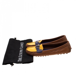 Pre Owned حذاء لوفرز توري برش كاسي جلد حُبيبي ثلاثي اللون مقاس 38.5