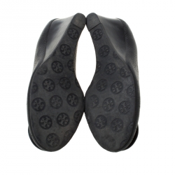 Pre Owned Tory Burch Black Leather Wedge Pumps Size 38.5