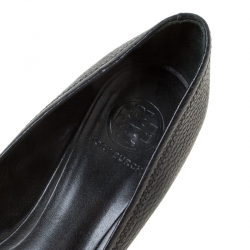 Pre Owned Tory Burch Black Leather Wedge Pumps Size 38.5