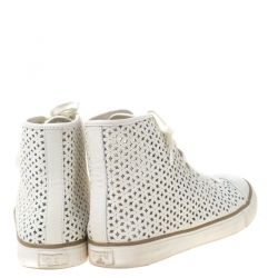 Pre Owned حذاء رياضي توري برش جلد أبيض مثقب بعنق درتفع مقاس 38.5