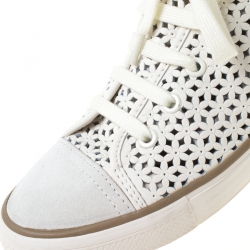 Pre Owned حذاء رياضي توري برش جلد أبيض مثقب بعنق درتفع مقاس 38.5