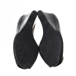 مملوكة مسبقًا حذاء كعب عالي توري برش كعب روكي مقدمة مفتوحة جوليانا جلد أسود مقاس 37