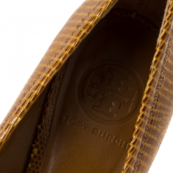 Pre Owned حذاء كعب عالي توري برش كعب روكي جلد منقوش بني مقاس 37