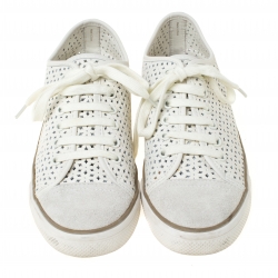 Pre Owned حذاء رياضي توري برش ديزي جلد أبيض مثقب برباط مقاس 40