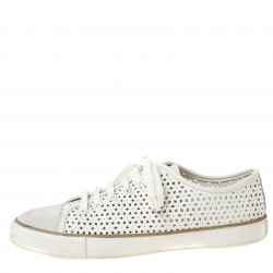 Pre Owned حذاء رياضي توري برش ديزي جلد أبيض مثقب برباط مقاس 40