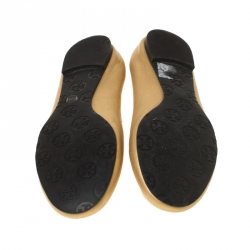 Pre Owned Tory Burch Gold Leather Minnie Travel Ballet Flats Size 37.5