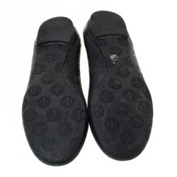 Pre Owned حذاء فلات باليه توري برش ريفا مجعد جلد أسود مقاس 38